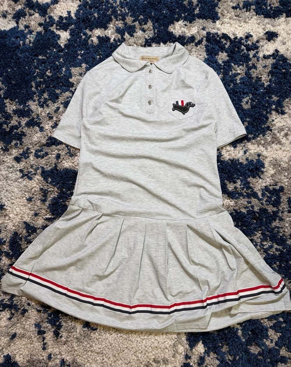 Burberry Girls Grey Polo Dress with Dachshund Applique